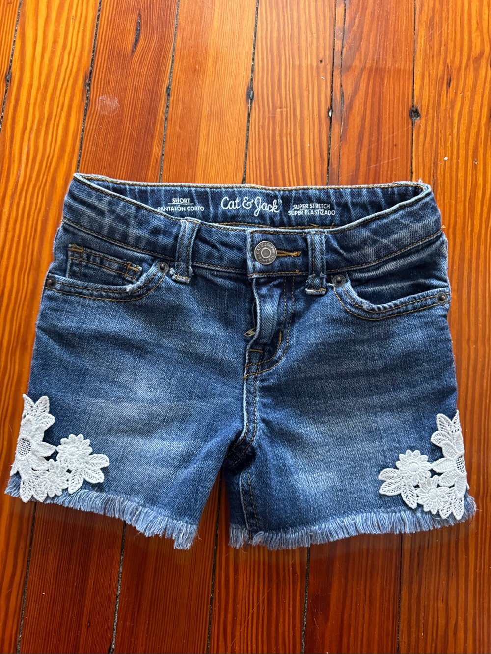 Cat & Jack Blue Denim Shorts with White Floral Applique